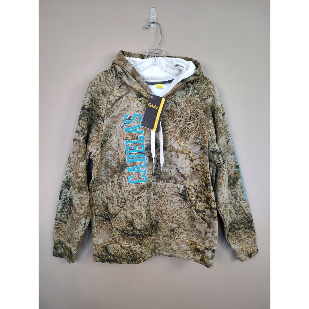 Cabelas Zonz Western Camo Hoodie Teal Logo Graphic Pullover Mens Large New
